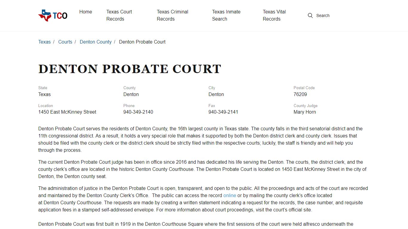 Denton Probate Court in Denton, TX - Contact Information and Public Records